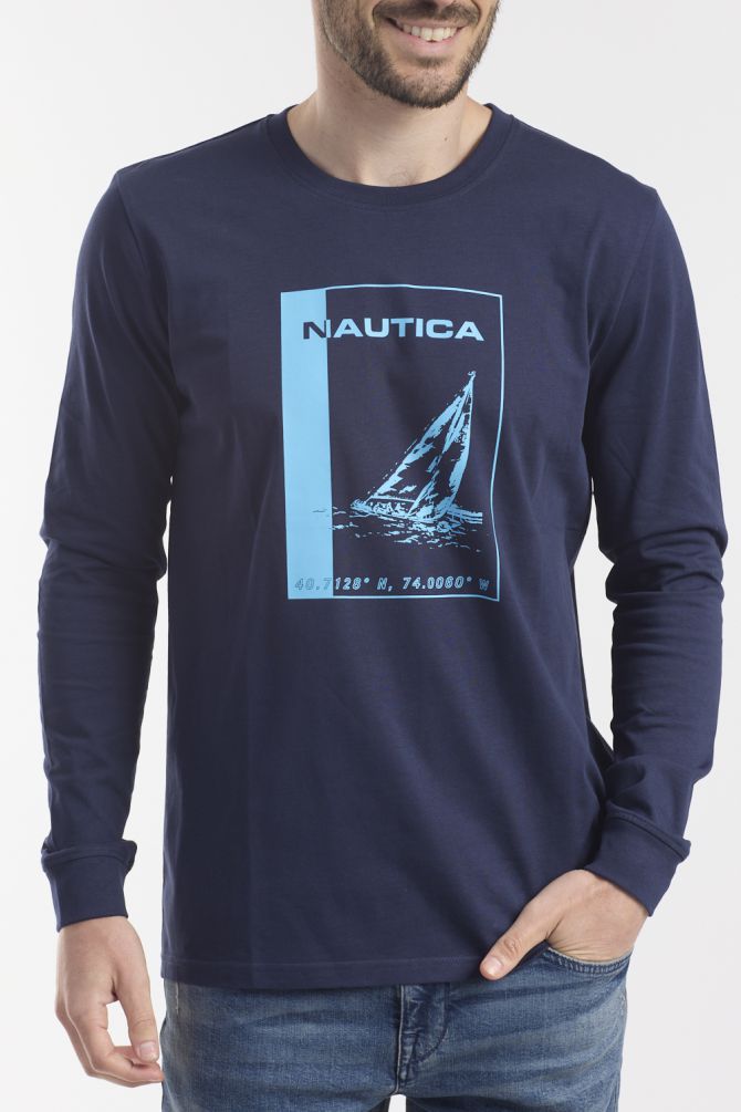 טי שירט שרוולים ארוכים עם הדפס סקיפר