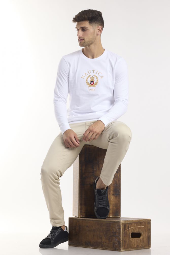 טי שירט שרוולים ארוכים עם לוגו נאוטיקה כתר