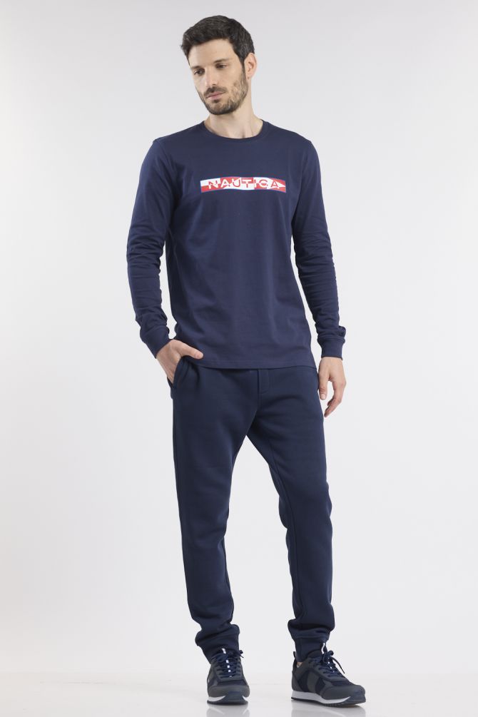 טי שירט שרוולים ארוכים ופסים גאומטרים בלוגו