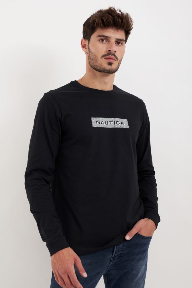 חולצת טי שירט ארוכה עם הדפס לוגו נאוטיקה גראז’