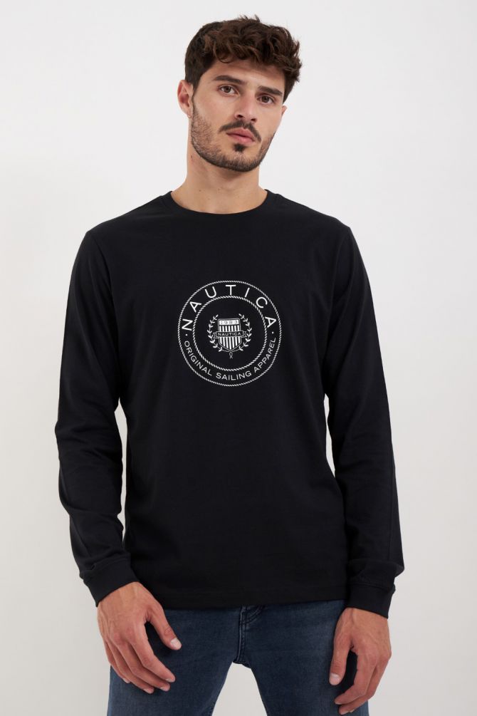 חולצת טי שירט ארוכה בסגנון ריסקו עם לוגו נאוטיקה