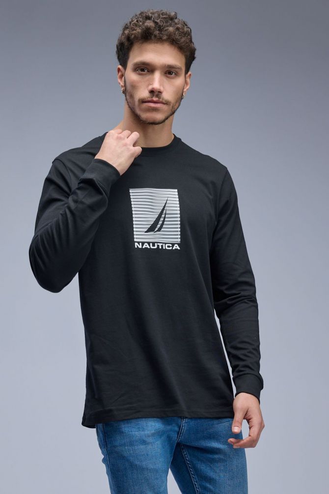 טי שירט ארוכה עם הדפס Nautica לגברים