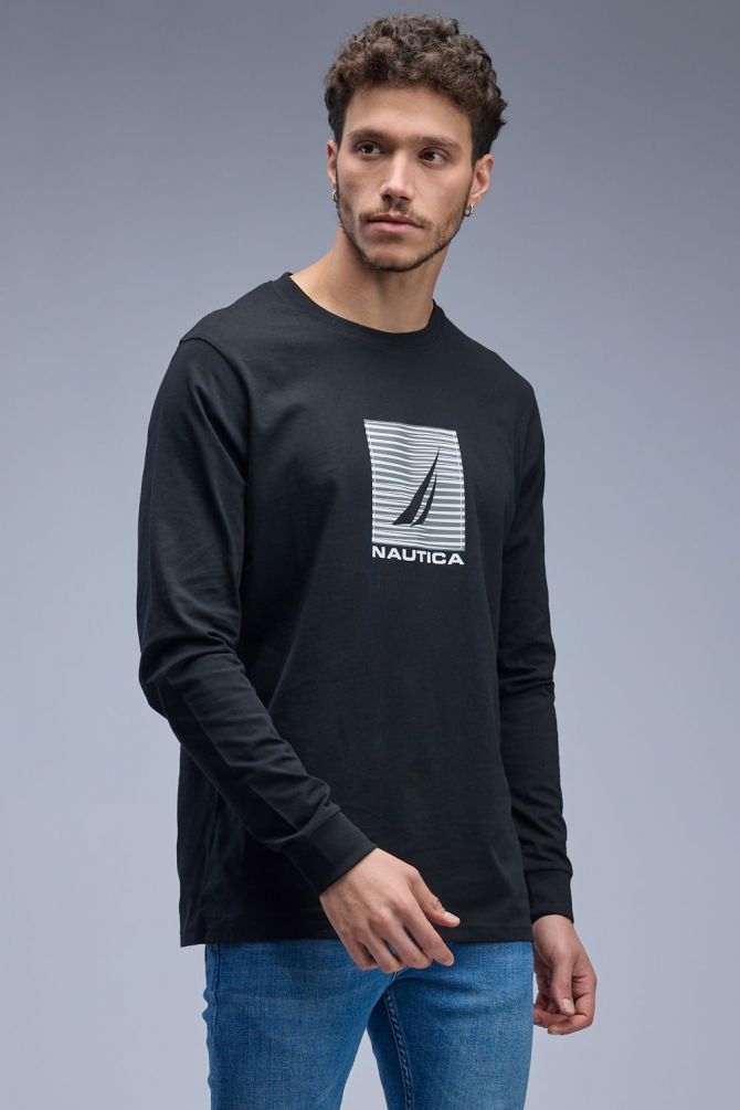 טי שירט ארוכה עם הדפס Nautica לגברים