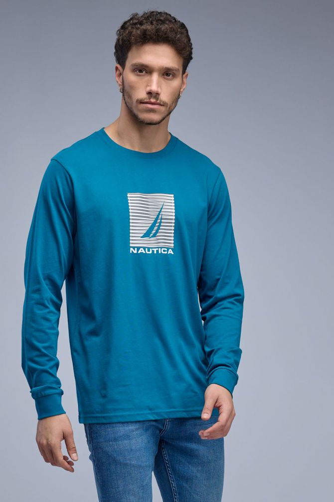 טי שירט ארוכה עם הדפס Nautica לגברים