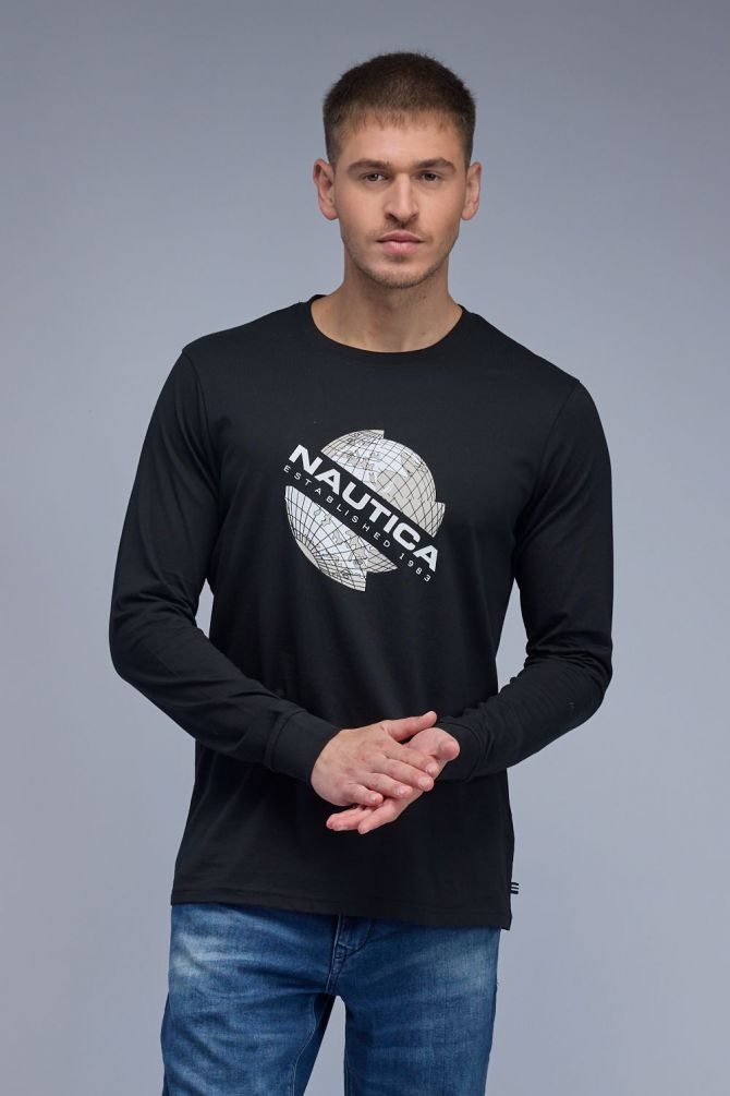 טי שירט ארוכה עם הדפס Nautica לגברים