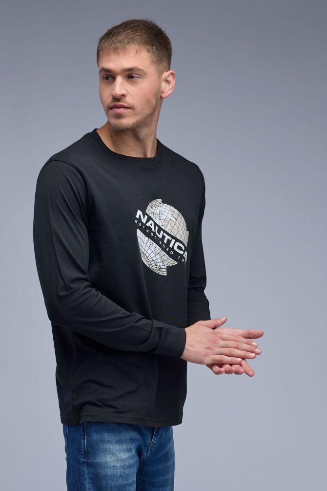 טי שירט ארוכה עם הדפס Nautica לגברים