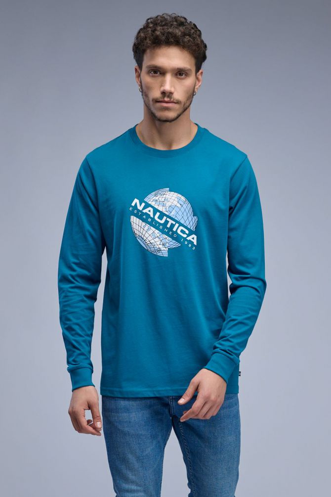 טי שירט ארוכה עם הדפס Nautica לגברים