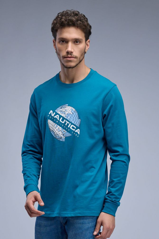טי שירט ארוכה עם הדפס Nautica לגברים