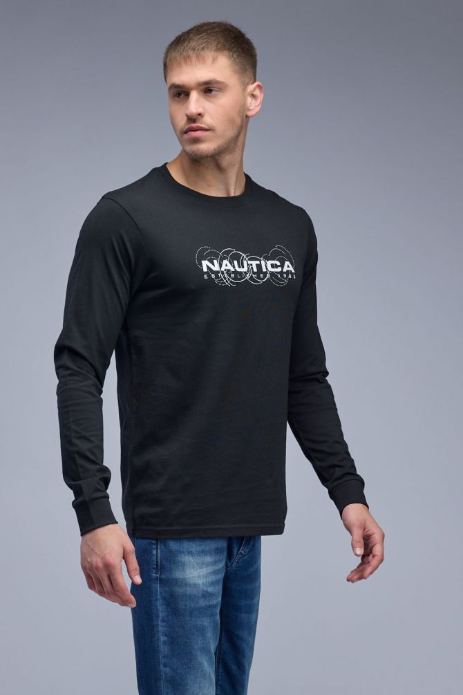 טי שירט ארוכה עם הדפס Nautica דו צדדי לגברים