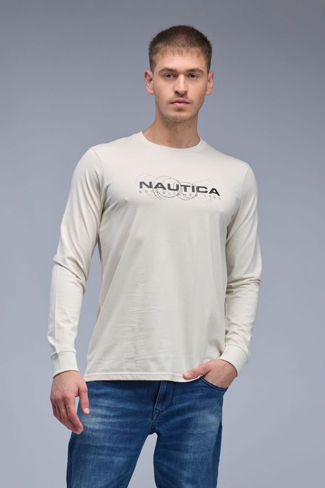 טי שירט ארוכה עם הדפס Nautica דו צדדי לגברים
