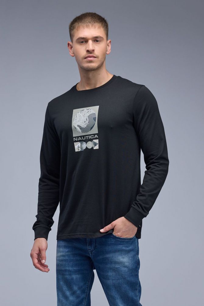 טי שירט ארוכה עם הדפס Nautica לגברים