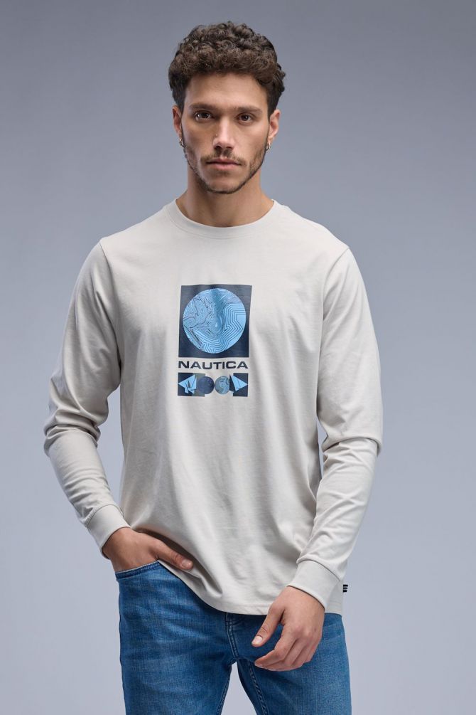 טי שירט ארוכה עם הדפס Nautica לגברים