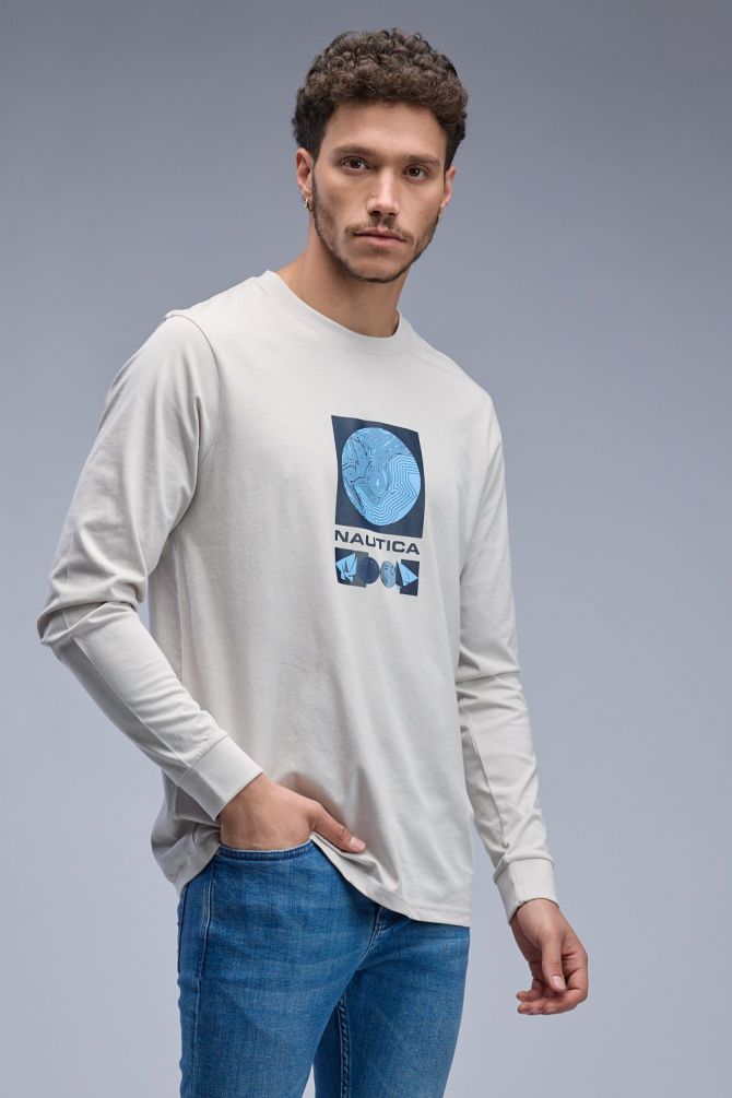 טי שירט ארוכה עם הדפס Nautica לגברים