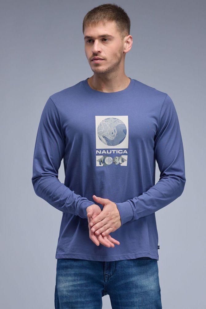 טי שירט ארוכה עם הדפס Nautica לגברים