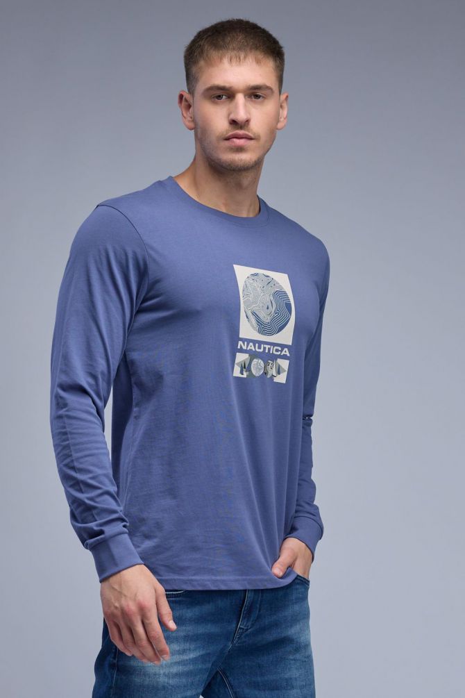 טי שירט ארוכה עם הדפס Nautica לגברים
