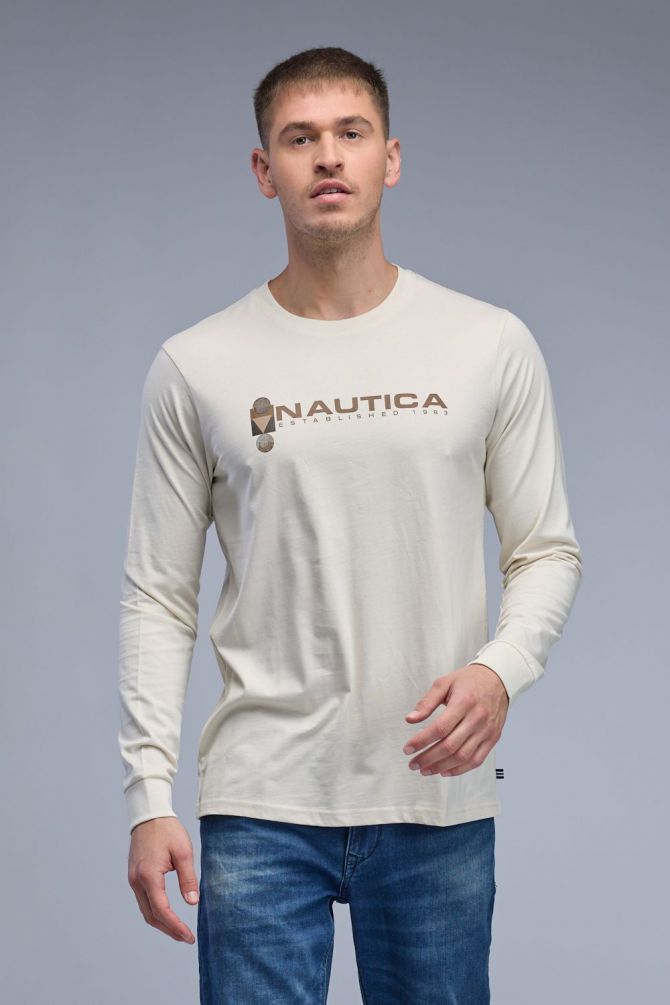 טי שירט ארוכה עם הדפס Nautica דו צדדי לגברים