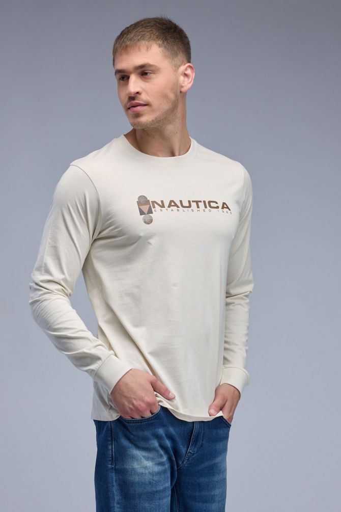 טי שירט ארוכה עם הדפס Nautica דו צדדי לגברים