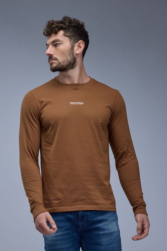 טי שירט ארוכה עם הדפס Nautica דו צדדי לגברים