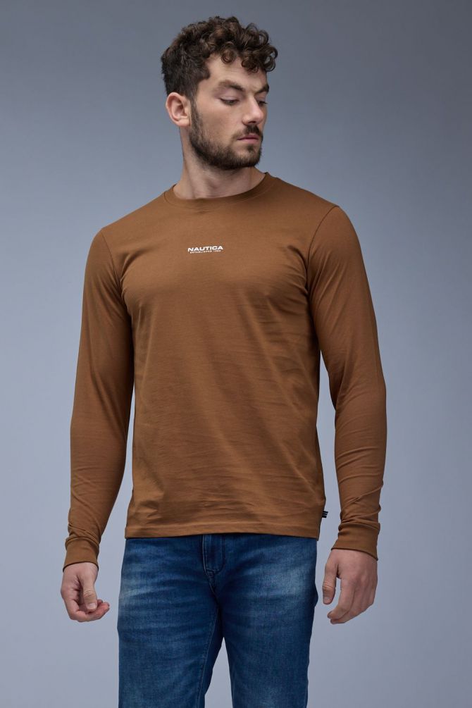 טי שירט ארוכה עם הדפס Nautica דו צדדי לגברים