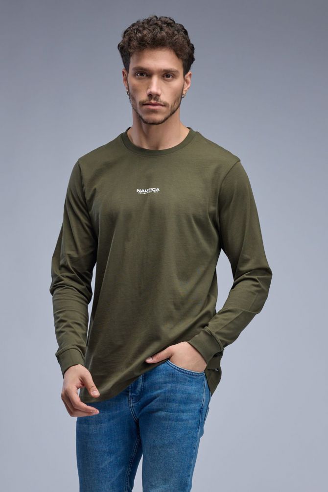 טי שירט ארוכה עם הדפס Nautica דו צדדי לגברים