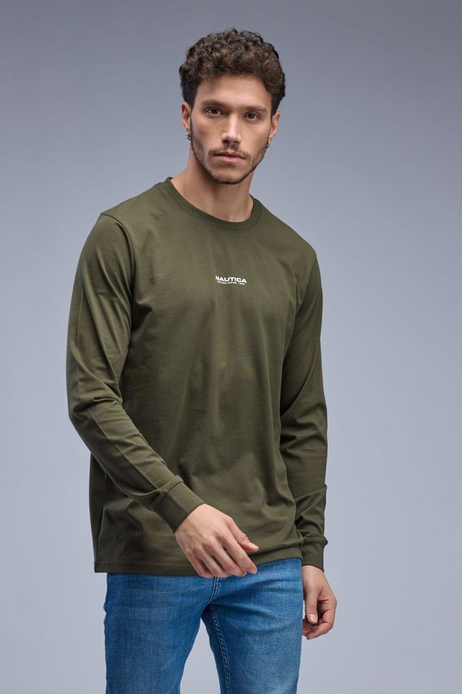 טי שירט ארוכה עם הדפס Nautica דו צדדי לגברים
