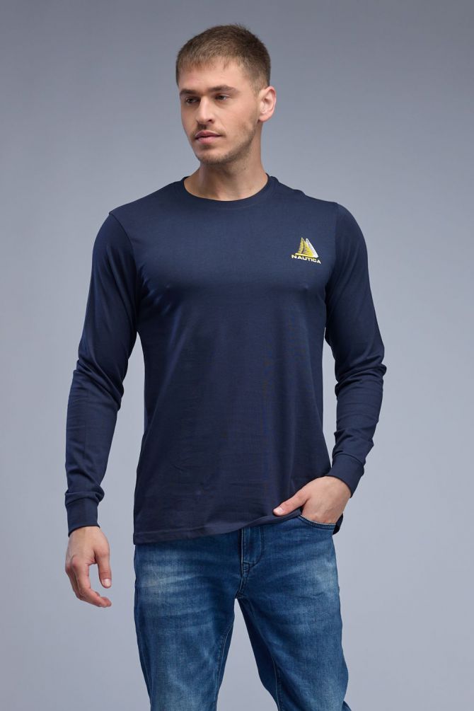 טי שירט ארוכה עם הדפס Nautica דו צדדי לגברים