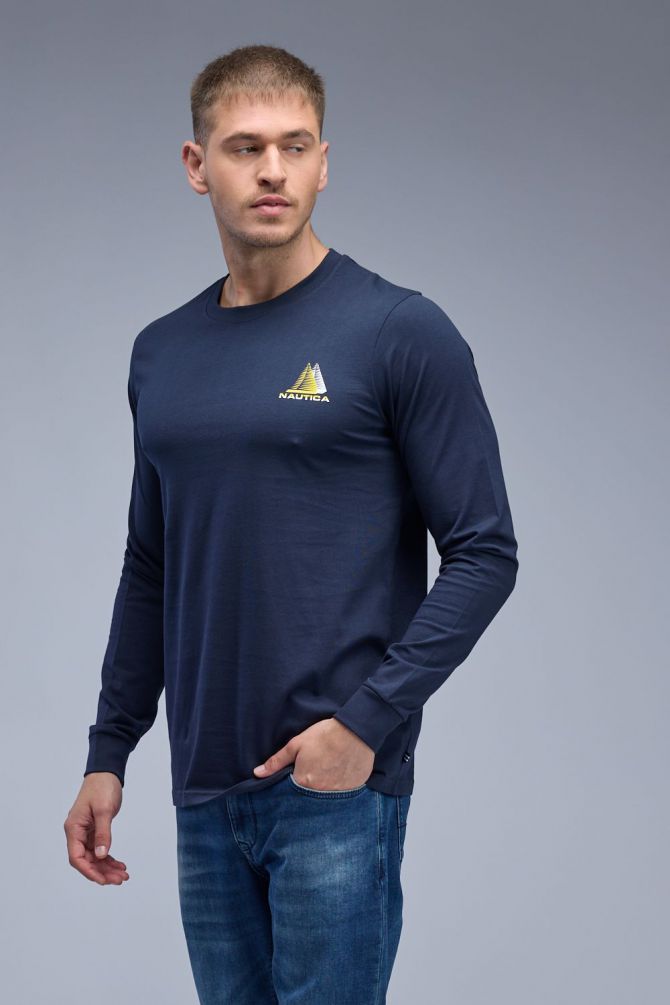 טי שירט ארוכה עם הדפס Nautica דו צדדי לגברים