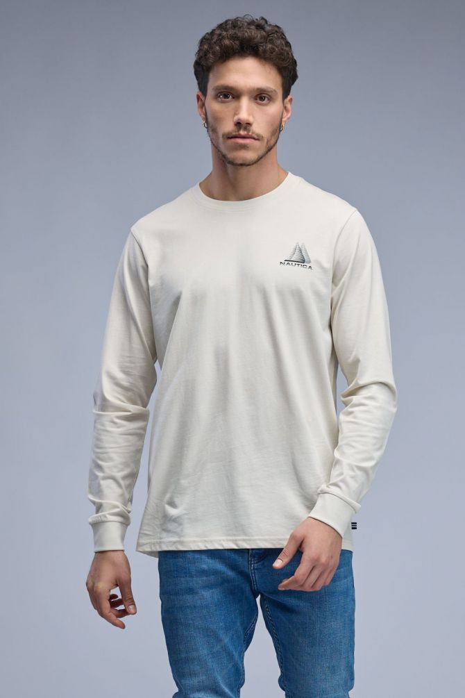 טי שירט ארוכה עם הדפס Nautica דו צדדי לגברים