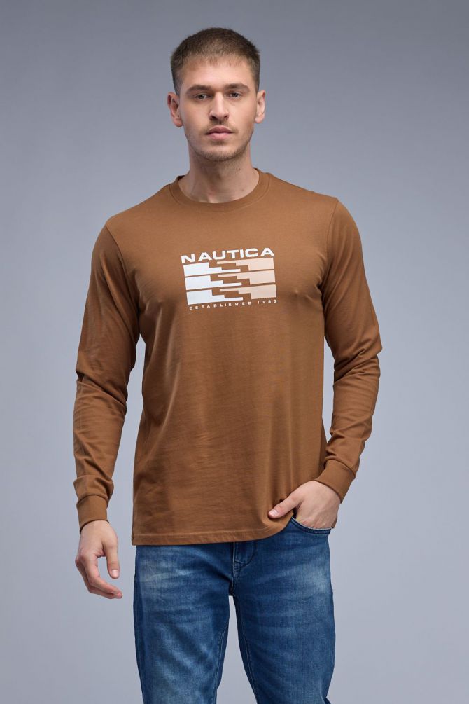 טי שירט ארוכה עם הדפס Nautica לגברים