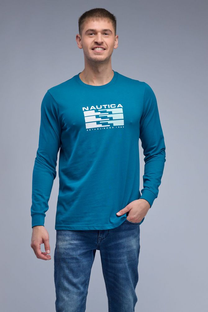 טי שירט ארוכה עם הדפס Nautica לגברים