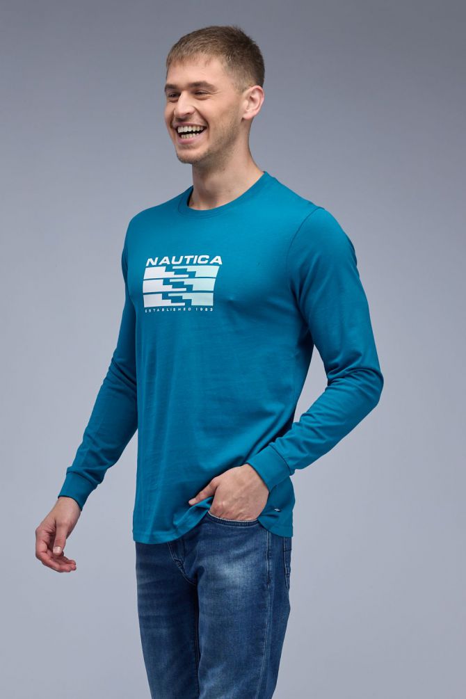 טי שירט ארוכה עם הדפס Nautica לגברים