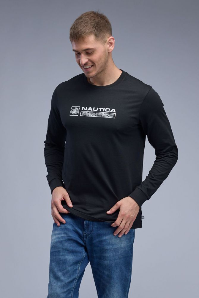 טי שירט ארוכה עם הדפס Nautica לגברים