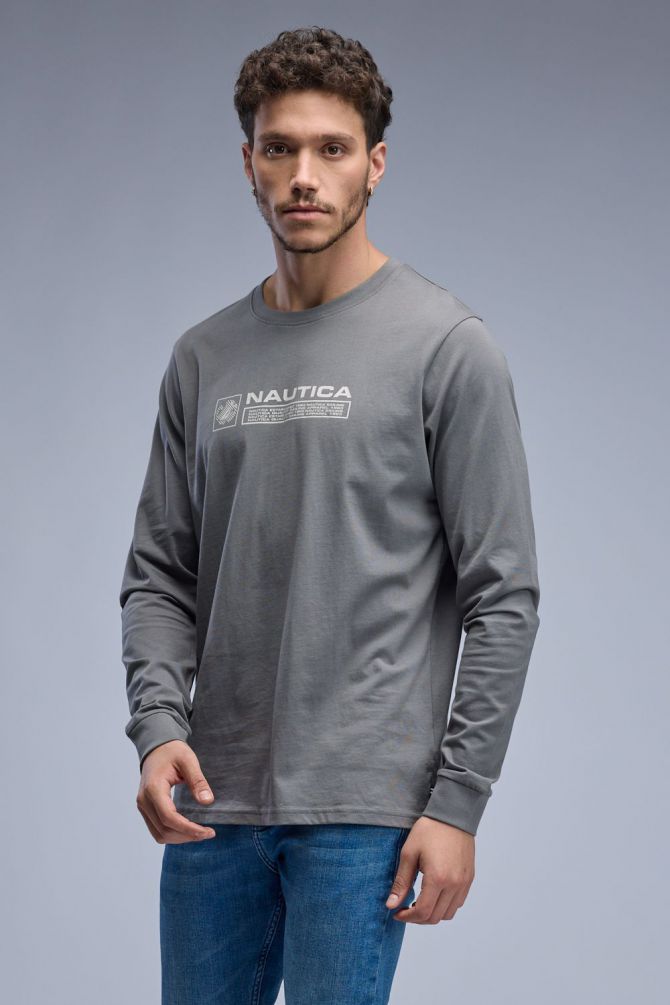 טי שירט ארוכה עם הדפס Nautica לגברים