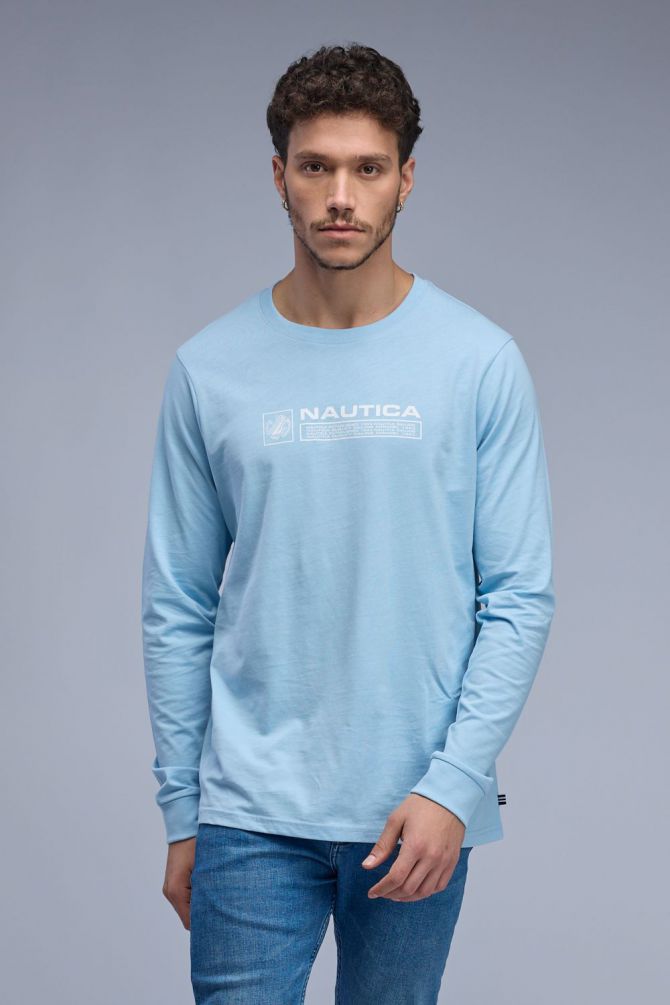 טי שירט ארוכה עם הדפס Nautica לגברים