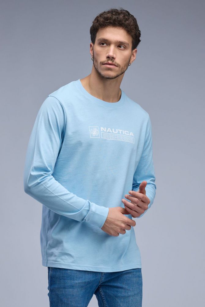 טי שירט ארוכה עם הדפס Nautica לגברים