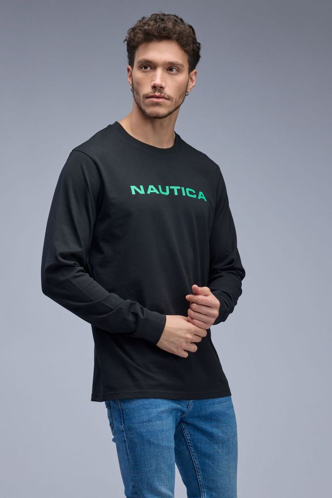 טי שירט ארוכה עם הדפס Nautica דו צדדי לגברים