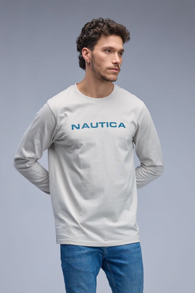 טי שירט ארוכה עם הדפס Nautica דו צדדי לגברים