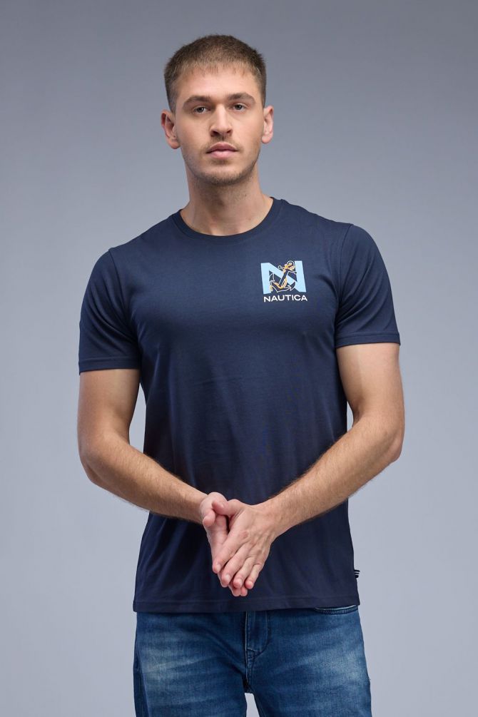 טי שירט קצרה עם הדפס Nautica דו צדדי לגברים