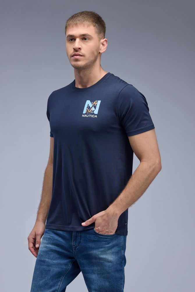טי שירט קצרה עם הדפס Nautica דו צדדי לגברים