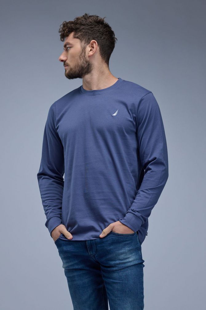 טי שירט ארוכה Nautica עם לוגו רקום לגברים