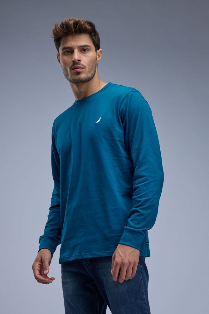 טי שירט ארוכה Nautica עם לוגו רקום לגברים