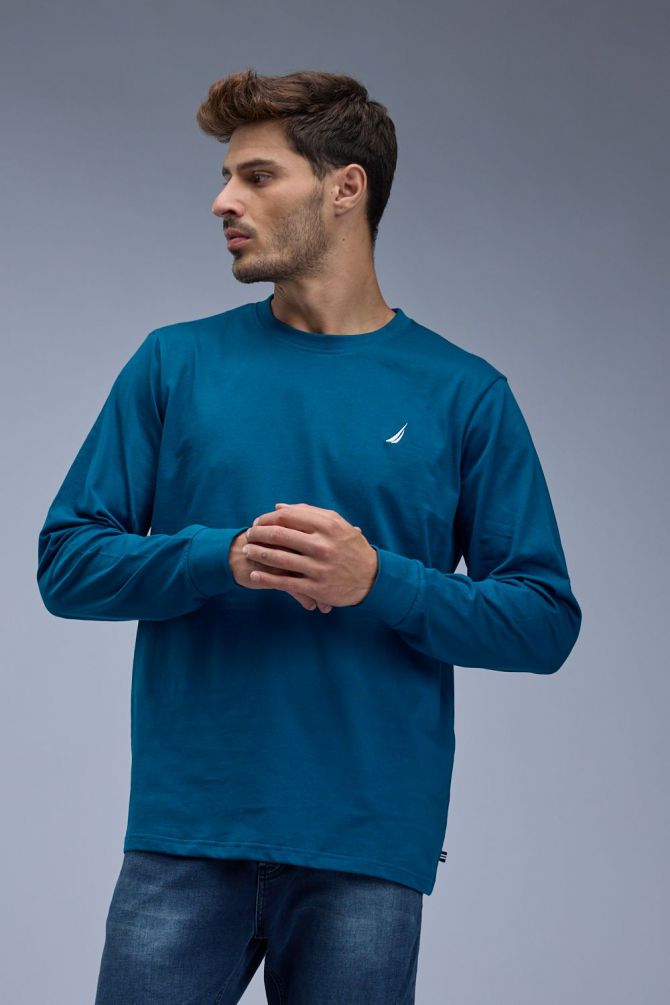 טי שירט ארוכה Nautica עם לוגו רקום לגברים