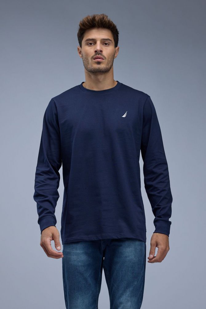 טי שירט ארוכה Nautica עם לוגו רקום לגברים