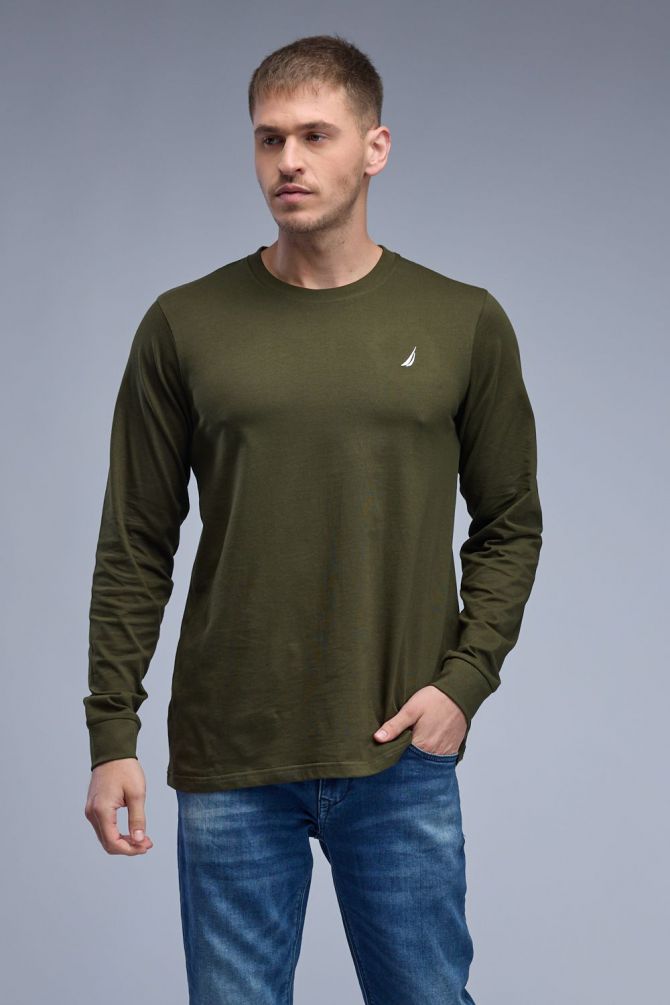 טי שירט ארוכה Nautica עם לוגו רקום לגברים