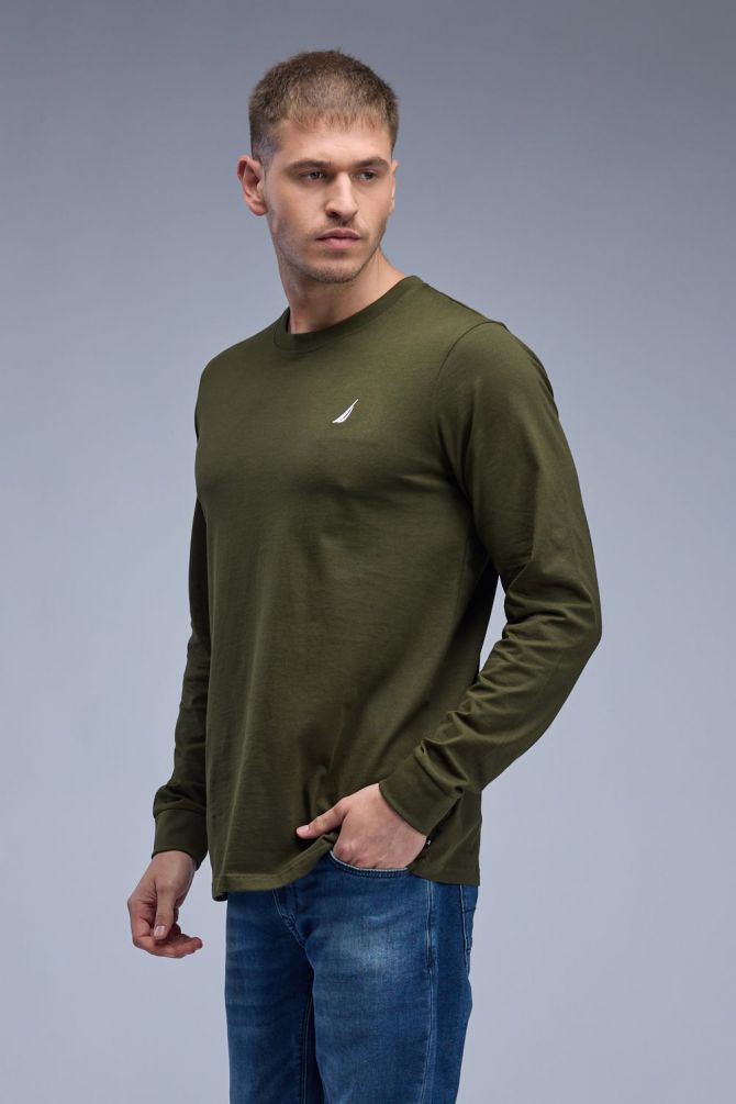 טי שירט ארוכה Nautica עם לוגו רקום לגברים