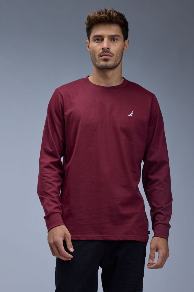 טי שירט ארוכה Nautica עם לוגו רקום לגברים