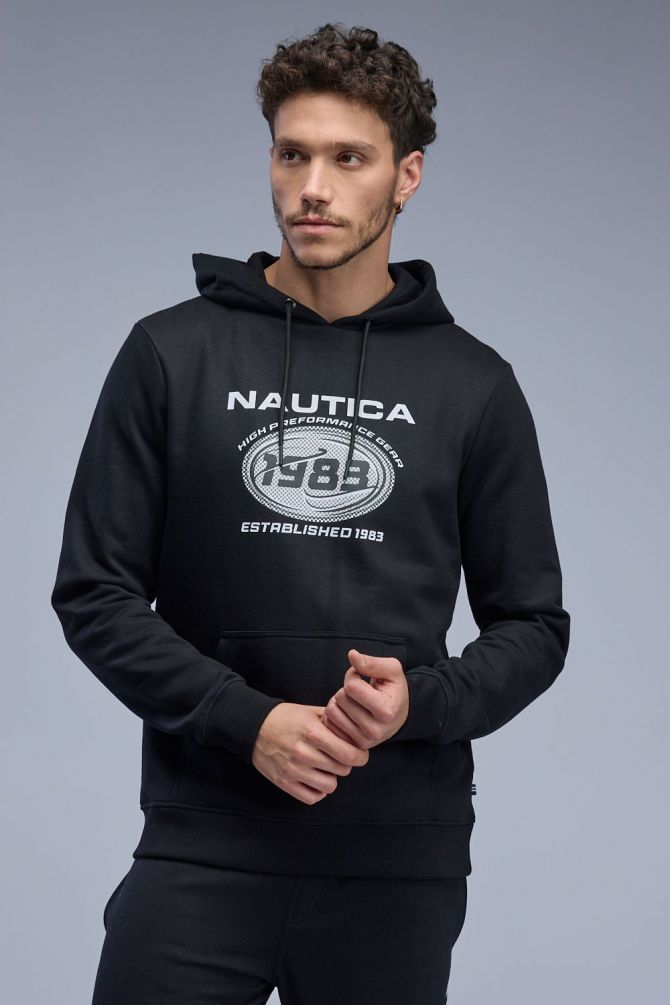 סווטשירט עם קפוצ’ון והדפס Nautica לגברים