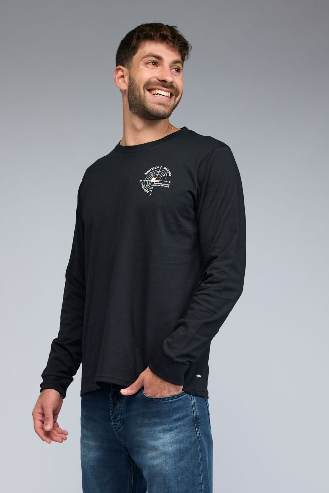 טי שירט ארוכה עם הדפס Nautica לגברים