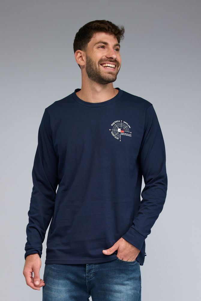 טי שירט ארוכה עם הדפס Nautica לגברים