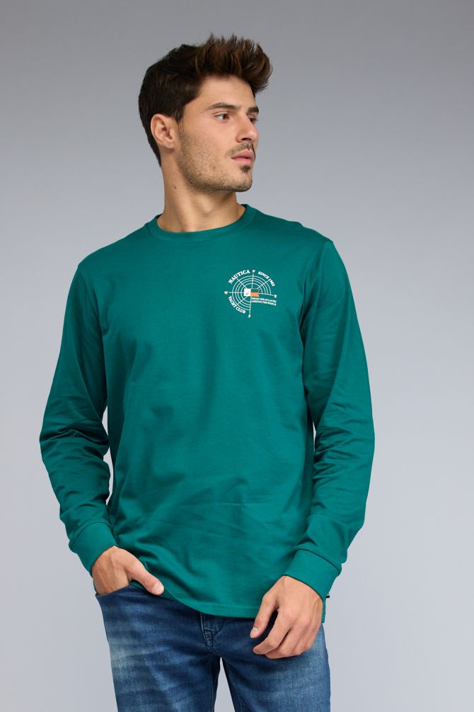 טי שירט ארוכה עם הדפס Nautica לגברים